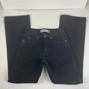 Black dark wash high rise 70’s casual  flared leg pull on jeans size